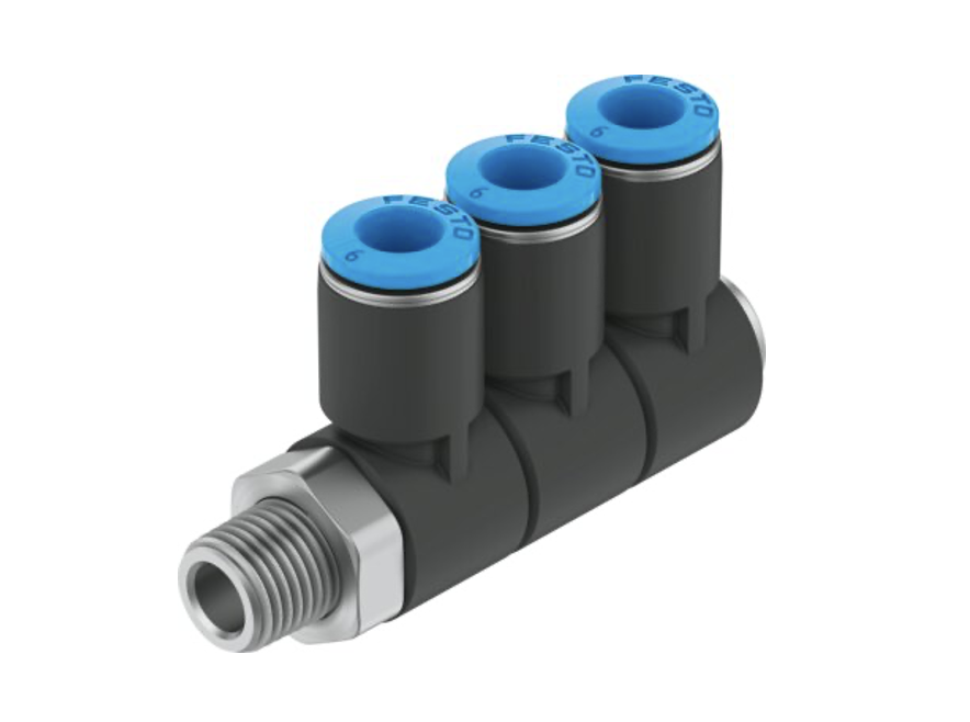 Push in verdeelblok 1/4"M - 3x8 mm