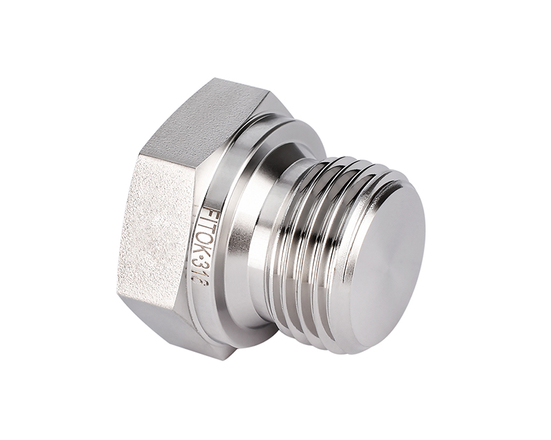 316 SS Pipe Fitting, 1/2" Male ISO Parallel Thread Plug, Hex Head Type