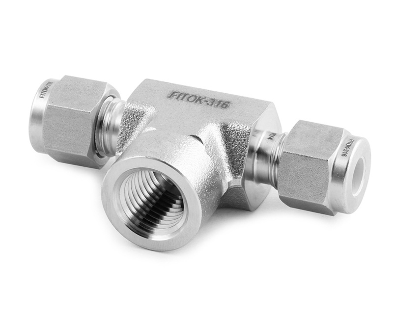Female Branch Tee, 316SS, 12mm x 12mmTube OD, 2-Ferrule x Branch 1/2in. (F)NPT