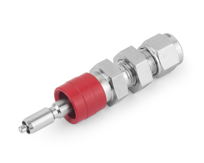 316 SS, QC6 Series Quick Connect, 3/8" Bulkhead Tube Fitting, Stem with Valve Shuts off when Uncoupled, Fluorocarbon FKM O-ring, 0.5 Cv