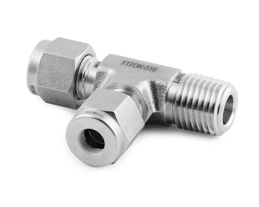 [SS-TMT-ML10-NS8] 316 Stainless Steel, FITOK 6D Series Tube Fitting, Male Run Tee, 10 mm Tube OD × 1/2 Male NPT × 10 mm Tube OD
