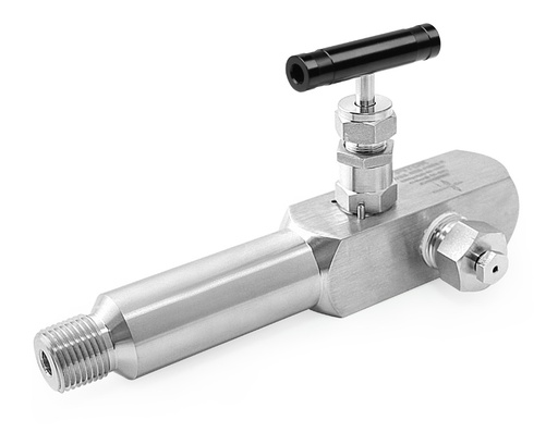 [GVSS-NS8-FNS8-E] 316 SS, GV Series Ball Tip Gauge Valve, Lagging Extension Body Type, 1/2 Male NPT × 1/2 Female NPT × 1/2 Female NPT, PTFE Packing, 6000psig(414bar), -65°F to 450°F(-54°C to 232°C)